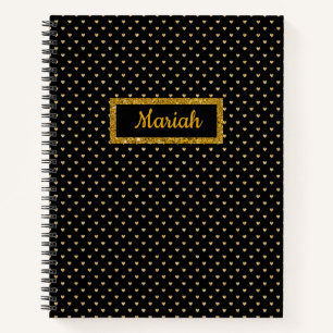 Carnet Noir avec Coeurs d'or et Parties scintillant d'or