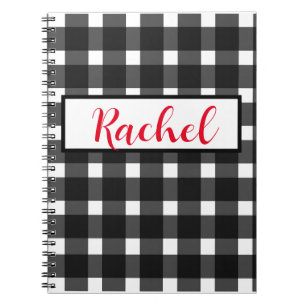 Carnet Noir blanc En vichy personnalisé
