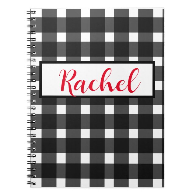 Carnet Noir blanc En vichy personnalisé (Devant)