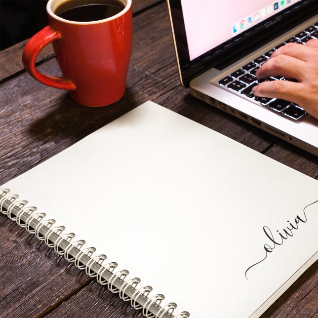 Carnet Noir Blanc moderne Script Girl Monogramme Nom (Créateur téléchargé)