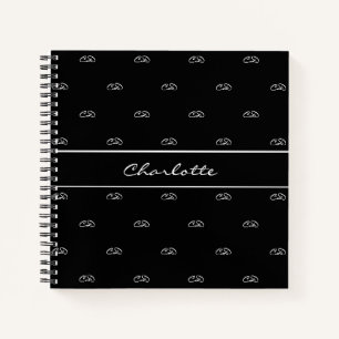 Carnet Noir blanc monogramme initiales motif nom script