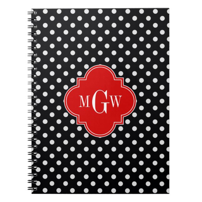Carnet Noir Blanc Pois Rouge Quatrefoil 3 Monogramme (Devant)