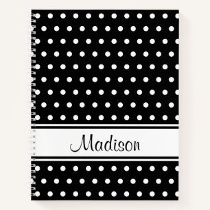Carnet Noir blanc Polka Dot Stripe Nom du script