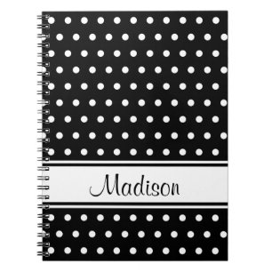 Carnet Noir blanc Polka Dot Stripe Nom du script