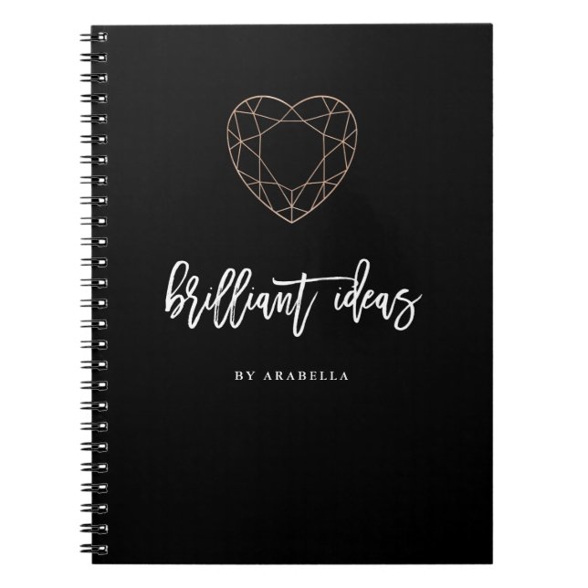 Carnet Noir brillant des idées | avec le bijou en forme (Devant)