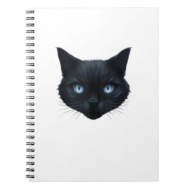 Carnet Noir Chat Visage Bleu Yeux Graphique Tee Chat Homm (Devant)