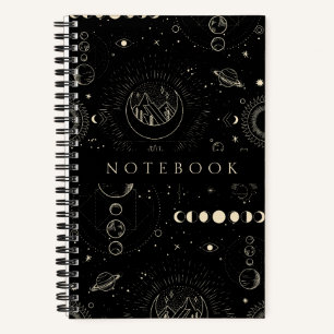 Carnet noir Cool cosmique avec lunes et étoiles