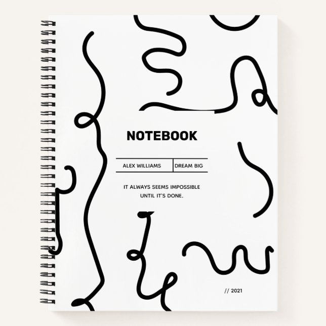 Carnet Noir et blanc Ligne de fil Noir conception (Devant)