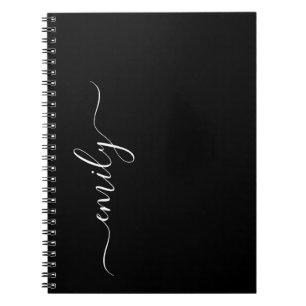 Carnet Noir et blanc Nom du monogramme de script moderne