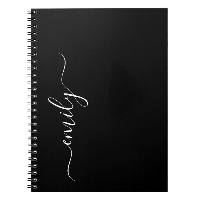 Carnet Noir et blanc Nom du monogramme de script moderne (Devant)