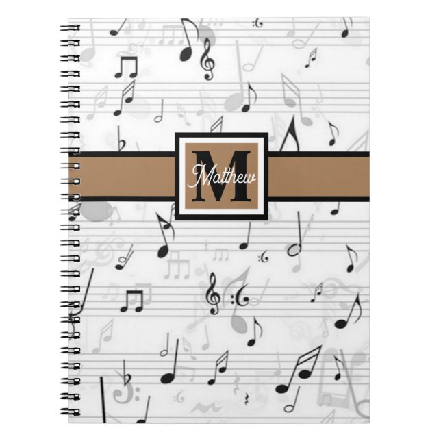 Carnet Noir et blanc Note musicale Musicien Monogramme (Devant)