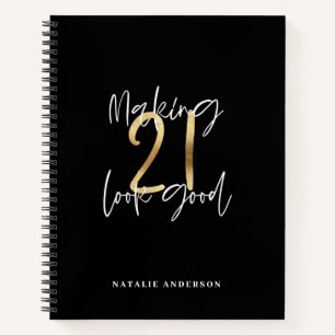 Carnet Noir et or 21e anniversaire script moderne design