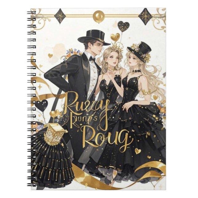 Carnet Noir et or, Luxe riche, style Moulin rouge (Devant)