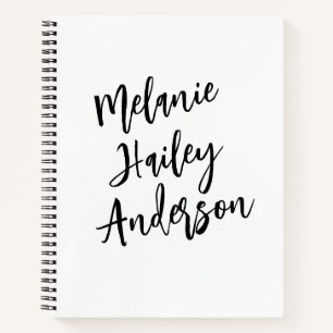 Carnet Noir moderne Blanc Personnalisé Nom Monogramme