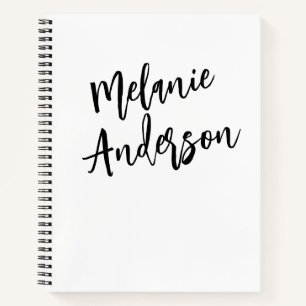 Carnet Noir moderne Blanc Personnalisé Nom Monogramme