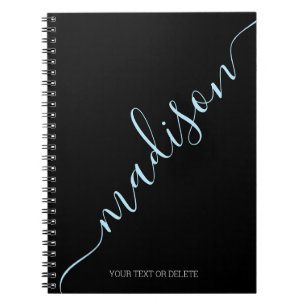 Carnet Noir moderne bleu Nom Monogramme initial