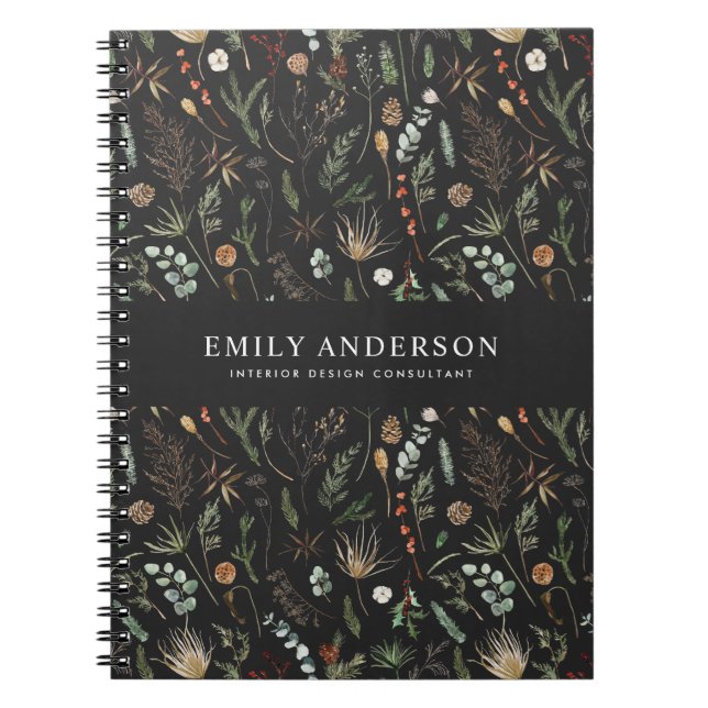 Carnet noir moderne botanique élégant contemporain (Devant)