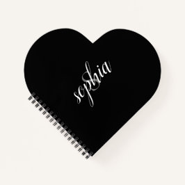 Carnet Noir moderne Elegant Gris Monogramme Nom Script