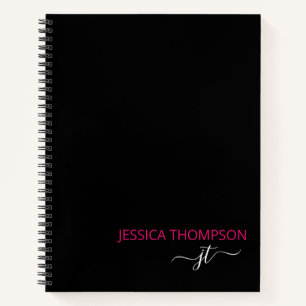 Carnet Noir moderne rose chaud Simple Script Monogramme N