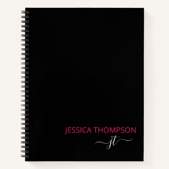 Carnet Noir moderne rose chaud Simple Script Monogramme N (Devant)