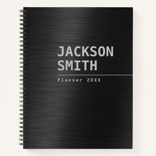Carnet Noir Moderne Simple Nom Personnalisé Professionnel (Devant)
