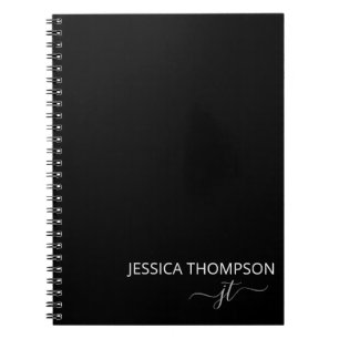 Carnet Noir moderne Simple Script Girl Monogramme Nom