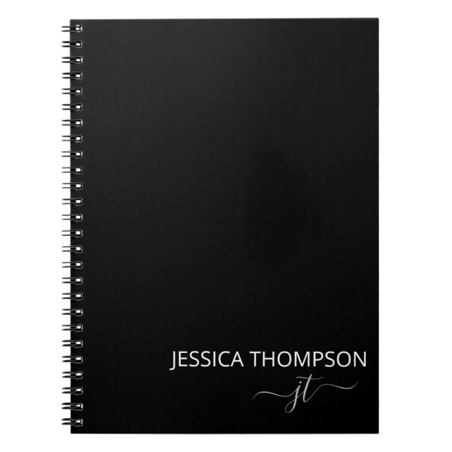 Carnet Noir moderne Simple Script Girl Monogramme Nom (Devant)