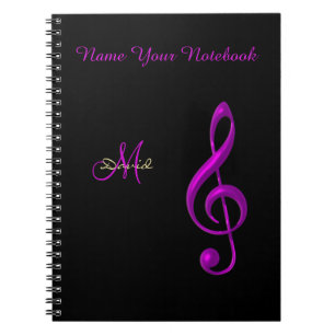 Carnet noir personnalisé de clef de musique lég