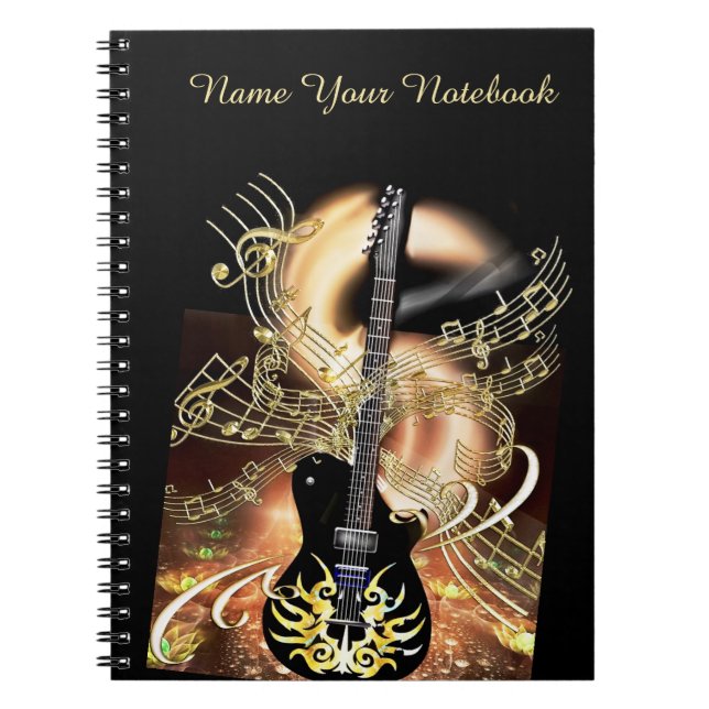 Carnet noir personnalisé de musique de guitare (Devant)