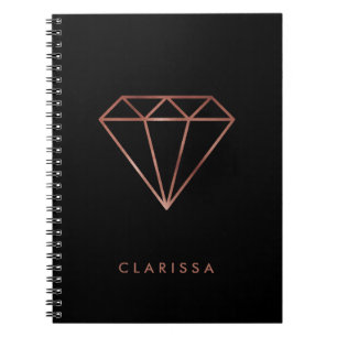 Carnet noir rose de diamant d'or de faux clair moderne