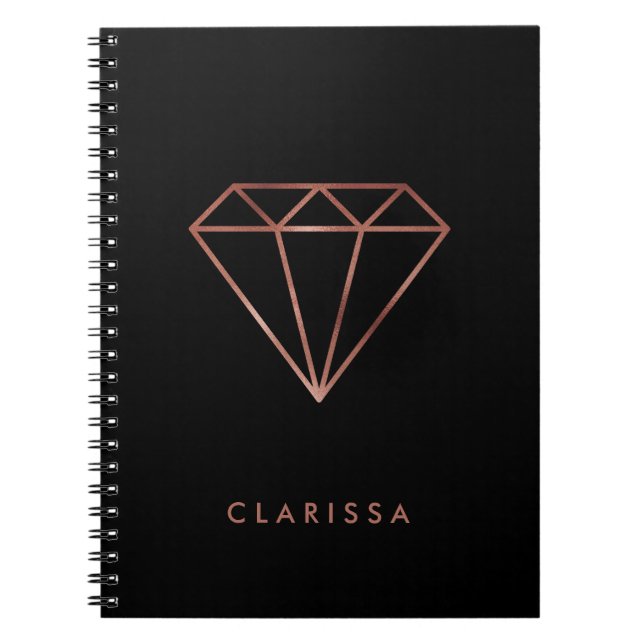 Carnet noir rose de diamant d'or de faux clair moderne (Devant)