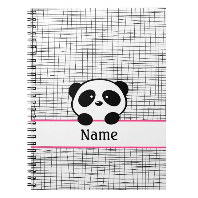 Carnet noir rose Panda Bear personnalisé (Devant)