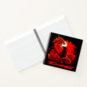 Carnet Noir Samurai Dragon Rouge Style japonais  