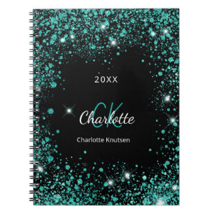 Carnet Noir turquoise parties scintillant poussière vert 