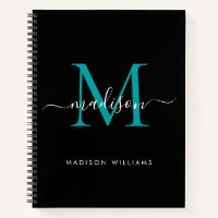 Noir Turquoise Vert Fille Monogramme Nom du script