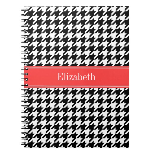Carnet Noir Wht Houndstooth Coral Nom rouge Monogramme (Devant)