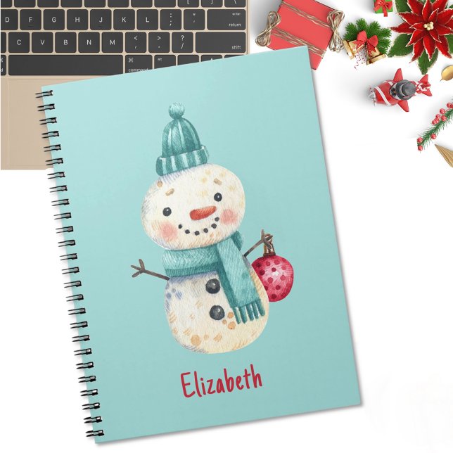 Carnet Nom, Bonhomme de neige fantaisiste aquarelle Hiver (Créateur téléchargé)