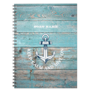 Carnet Nom de bateau nautique Ancre Bois rustique