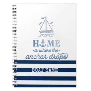 Carnet Nom de bateau nautique, ancre marine bleu foncé ra