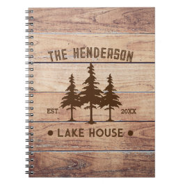 Carnet Nom de famille Lake House Pine Tree bois Personnal