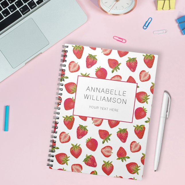 Carnet Nom de fraise (Cute strawberry notebook with personalized text options; add your name, subject or choice of text)