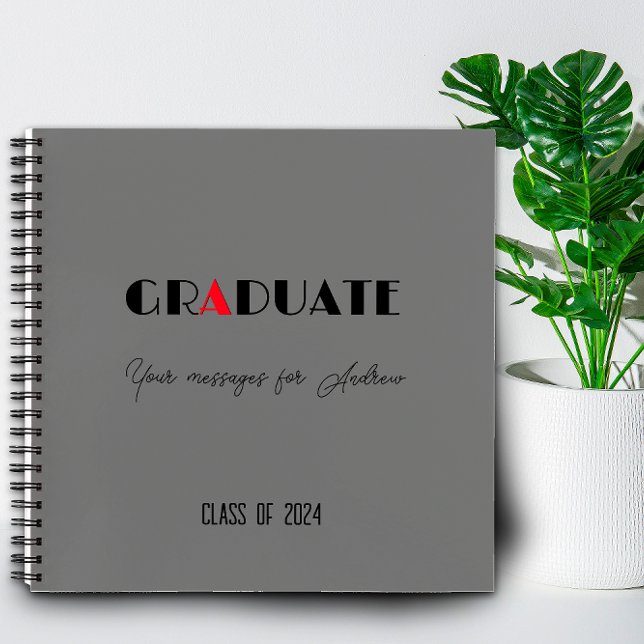 Carnet Nom de graduation du script rouge blanc gris foncé (Créateur téléchargé)