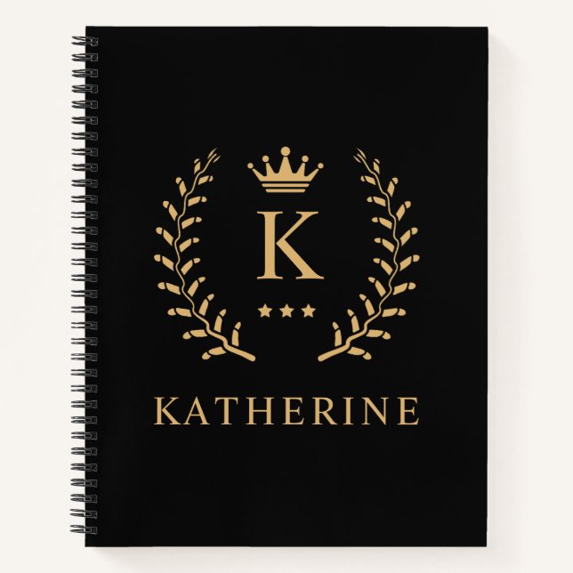 Carnet Nom de la Personnaliser et premier monogramme noir (Devant)