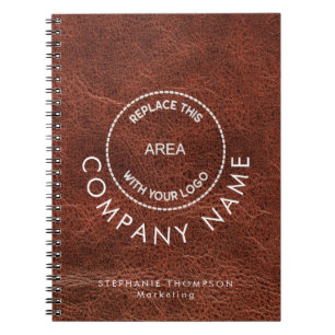 Carnet Nom de l'employé Logo Brown Faux Cuir