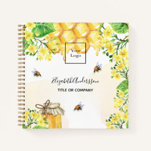 Carnet Nom de logo d'entreprise floral jaune miel d'abeil