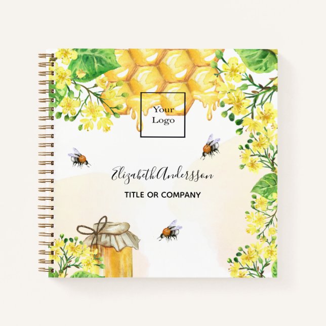 Carnet Nom de logo d'entreprise floral jaune miel d'abeil (Devant)