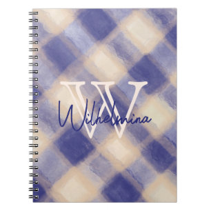 Carnet Nom de monogramme bleu marine crème en vichy tarta
