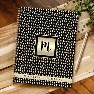 Carnet Nom de monogramme feuille d'or noir script moderne