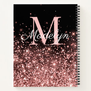 Carnet Nom de monogramme Rose Gold Sparkles