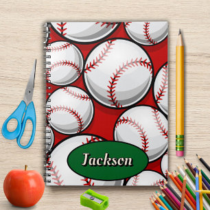 Carnet nom de motif de baseball rouge et vert